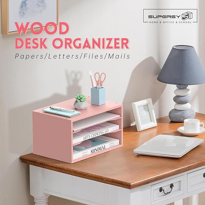 3 Tier Wood Desk Organizer, Mail Sorter and Paper Organizer - Image 2