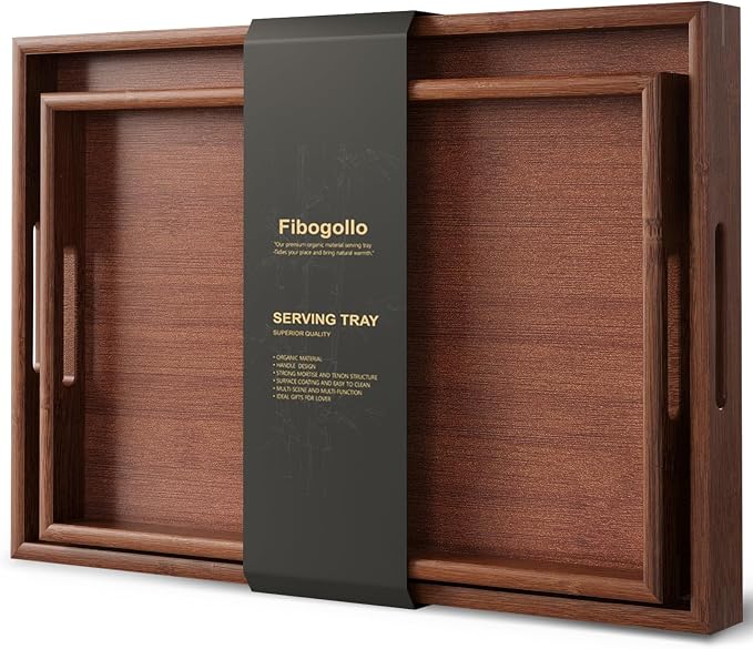 Fibogollo Bamboo Set of 2 Serving Tray by Fibogollo