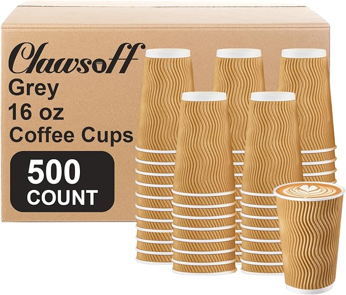 Clawsoff 500 Pack 16oz Insulated Disposable Paper Coffee Cups Champagne | Thick by BuyNow