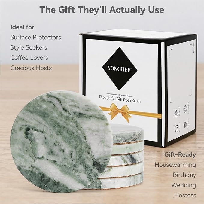 Sage Green Marble Coasters Set of 6, Elegant Green & White Coasters - Image 6
