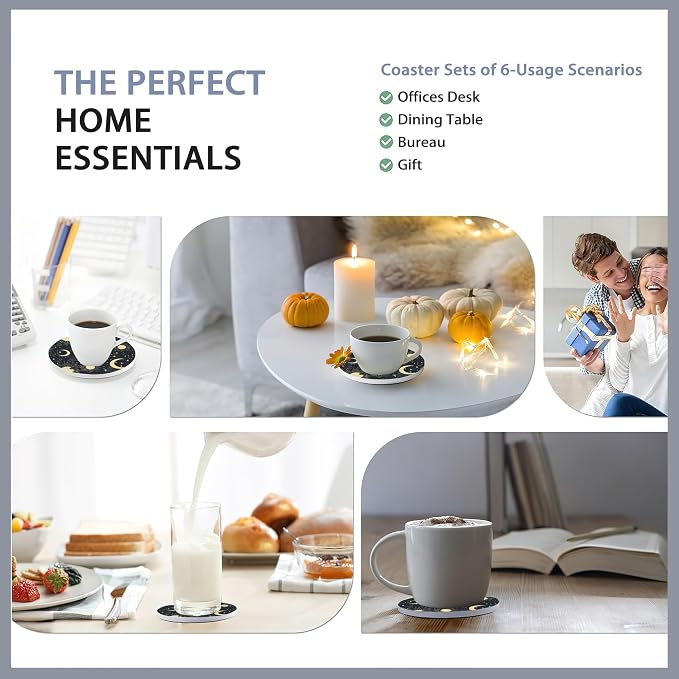 Drink Coasters Set of 6 with Holder, Fit All Cups, Tabletop Protection Mat - Image 7