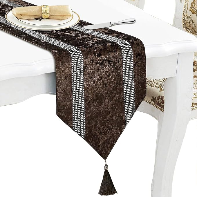 Fancy Brown Table Runner, Ombre Velvet, Modern Style by Jiino