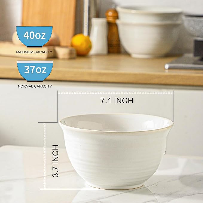 Soup Bowls, 40 Ounce Deep Ceramic Bowl Sets - Image 2