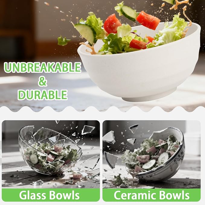Large Salad Bowl, Wheat Straw Bowls Set 60 OZ, Unbreakable Big Bowls Set of 6 - Image 5