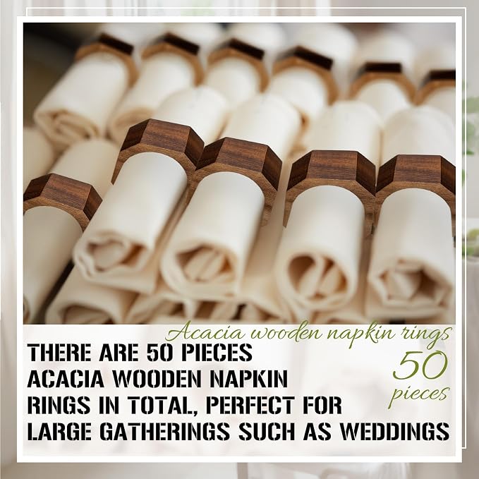 Zhehao 50 Pcs Wood Napkin Rings Bulk Acacia Handmade Dining Table Napkin Holder - Image 7