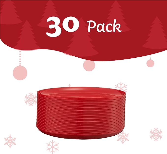 PLASTICPRO 30 Pack 6.3'' Christmass Plates Red Plastic Party Plates Edge - Image 5