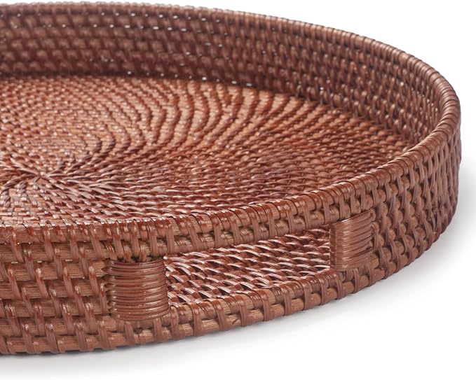 11.8 inch Round Rattan Tray, Decorative Coffee Table Tray, Ottoman Trays - Image 6