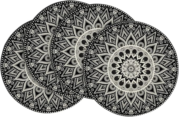 Artoid Mode Black Mandala Round Placemats Set of 4, 14 Inch Seasonal Spring by ArtoidMode