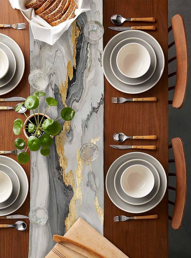 Grey Ombre Marble Table Runners 36 Inches Long, Abstract Art Kitchen Dining - Image 5