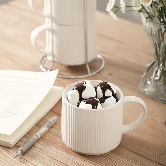 HASENSE Stackable Coffee Mugs, 15oz Coffee mugs Set of 4, Ceramic Coffee Mug - Image 6
