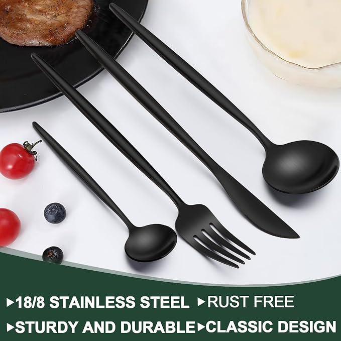 Matte Black Silverware Set 20 Piece, Wildone Stainless Steel Flatware Set - Image 4