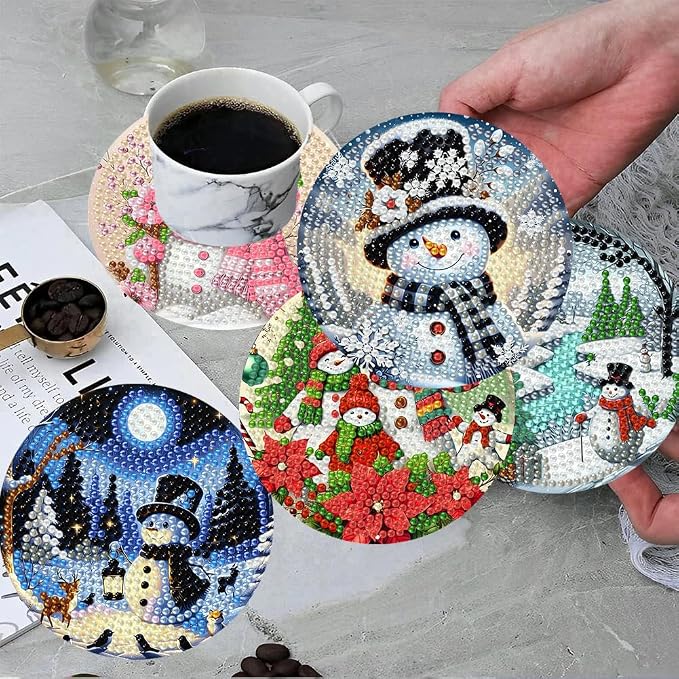 ijbnhd 8 PCS Christmas Diamond Art Coasters Christmas Snowman 4x4 inch | - Image 4