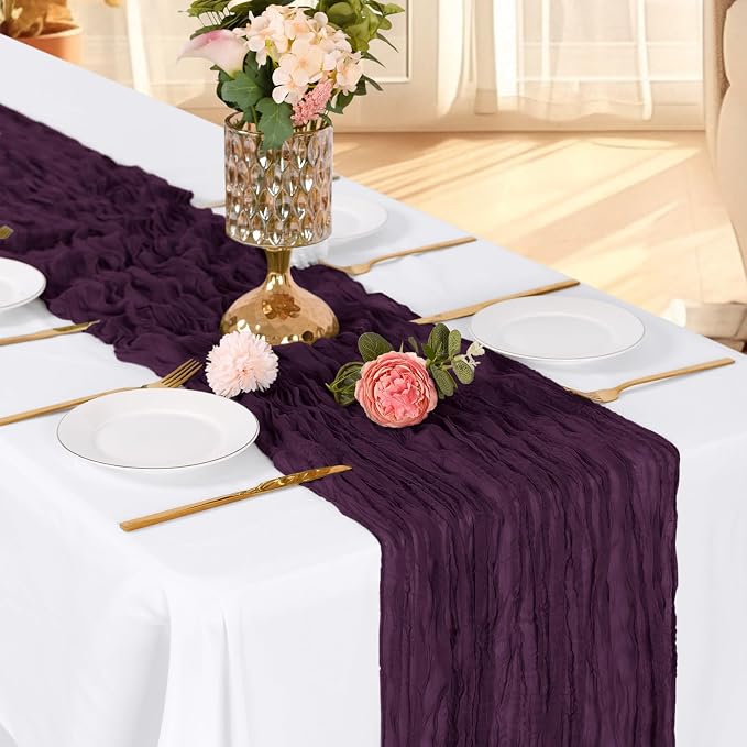 6 Pack Dark Purple Cheesecloth Table Runner, 17 x 108 Inch, Gauze Cheese Cloth - Image 3