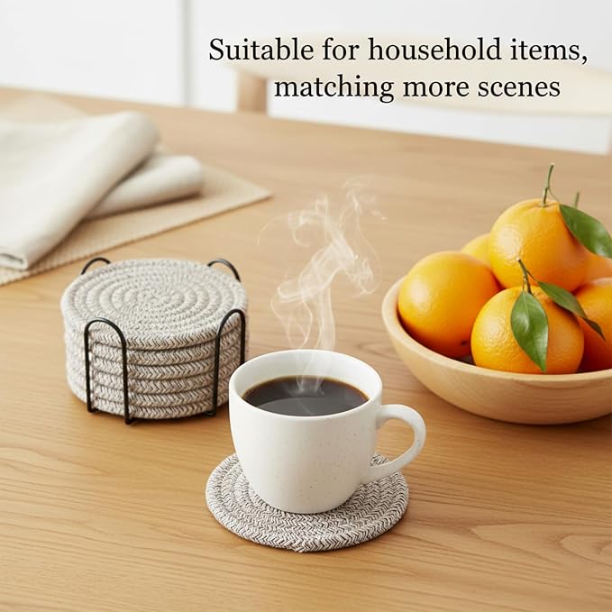 Drink Coasters Set of 8 with Holder, Cotton Woven | Absorbent cotton woven - Image 2
