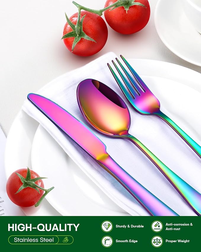 PHILIPALA 20 Piece Rainbow Silverware Set, Stainless Steel Flatware Set - Image 3