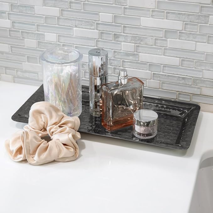 Monarch Abode Decorative Tray – 12-Inch Hand Hammered Dark Grey Metal Bathroom - Image 2