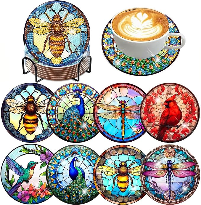 ijbnhd 8 Pcs Animals Diamond Painting Coasters | by ijbnhd