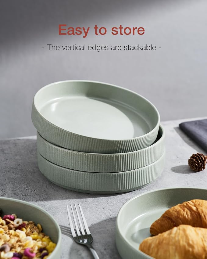 famiware Star 8.25" Pasta Bowls Set of 4, Bowl Plates, Light Green | Microwave - Image 6