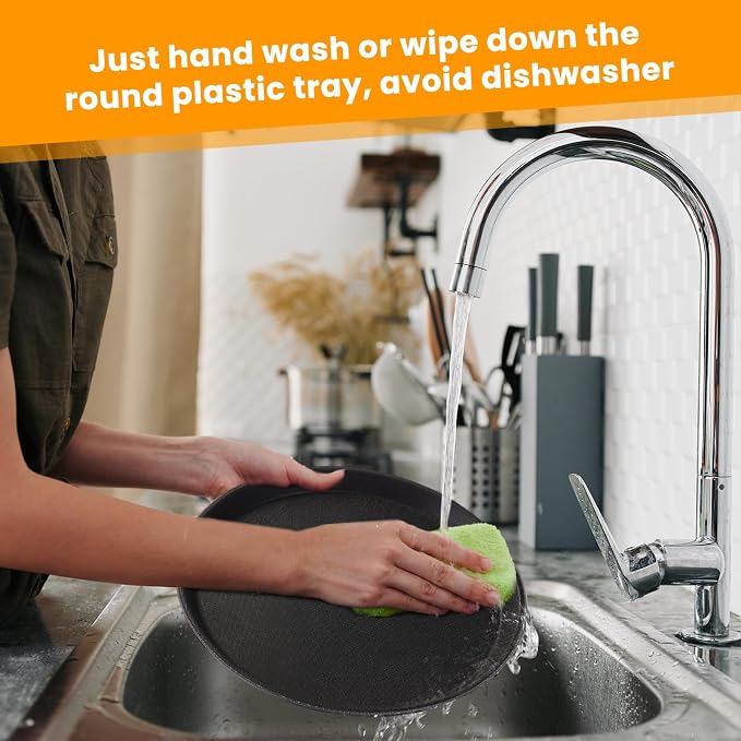 20 Pcs Black Restaurant Serving Trays Bulk Plastic Non Slip Surface Round Drink - Image 6