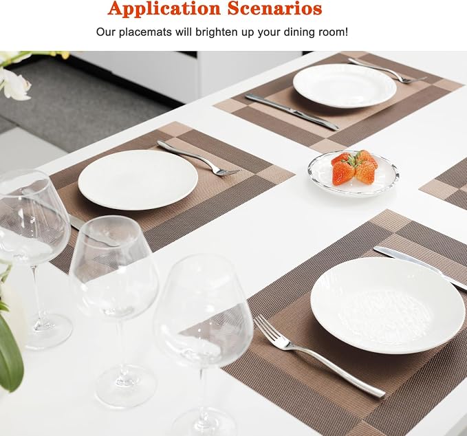 Placemats Set of 6, Vinyl PVC Heat Resistant Washable Placemats Set, Non Slip - Image 2