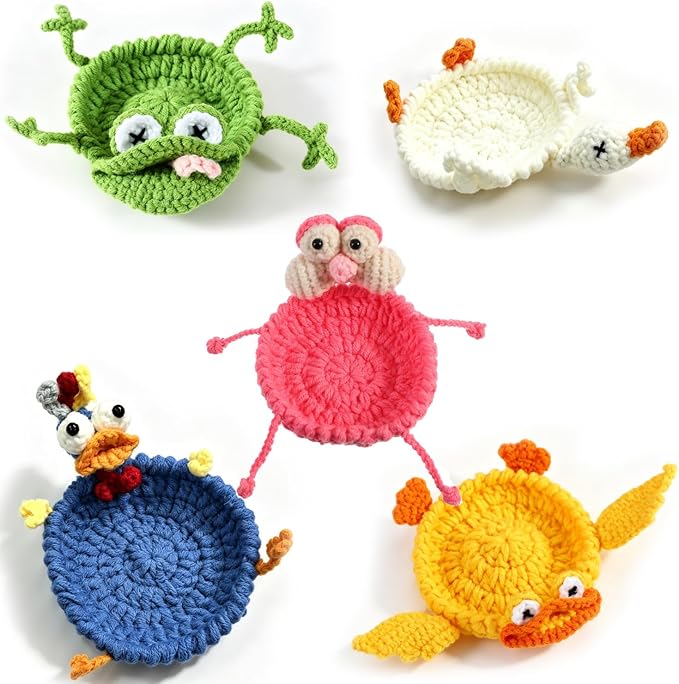 Crochet Animal Coasters Pop Up, Crochet Coasters 3D Funny Animal Mug Rug Drink by Unknown