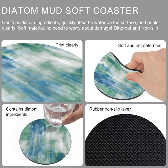 Blue Green Coasters Set of 2, Absorbent Coasters - Image 9