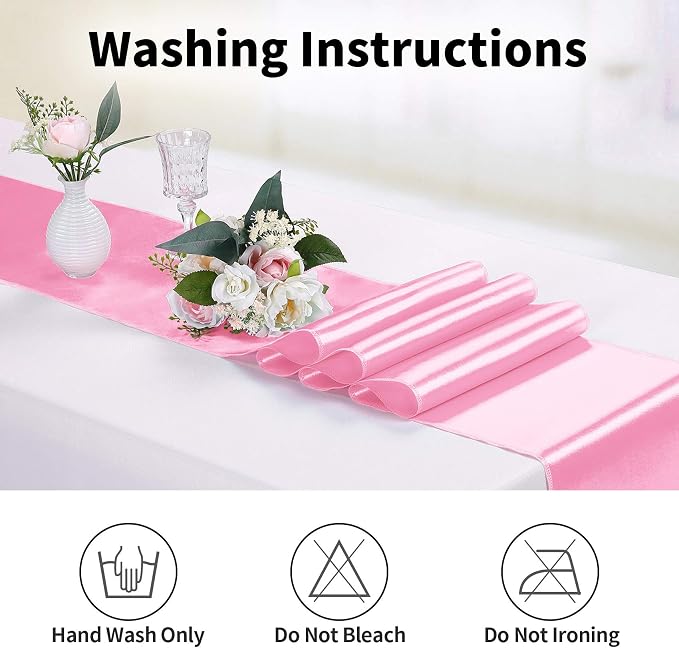 10-Pack Satin Table Runner Pink 12 x 108 inches Long, Table Runners - Image 6