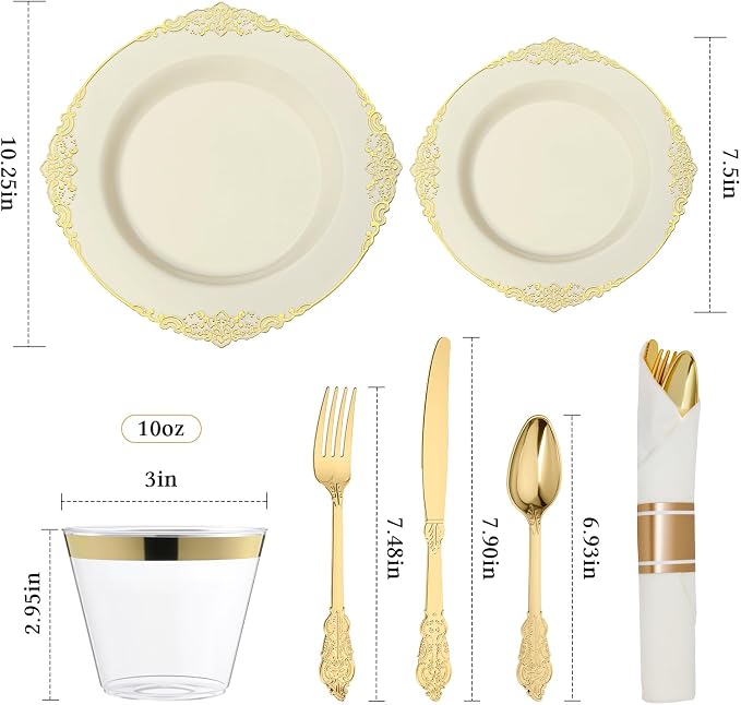 Bestluck 175PCS Ivory Disposable Dinnerware - Image 2