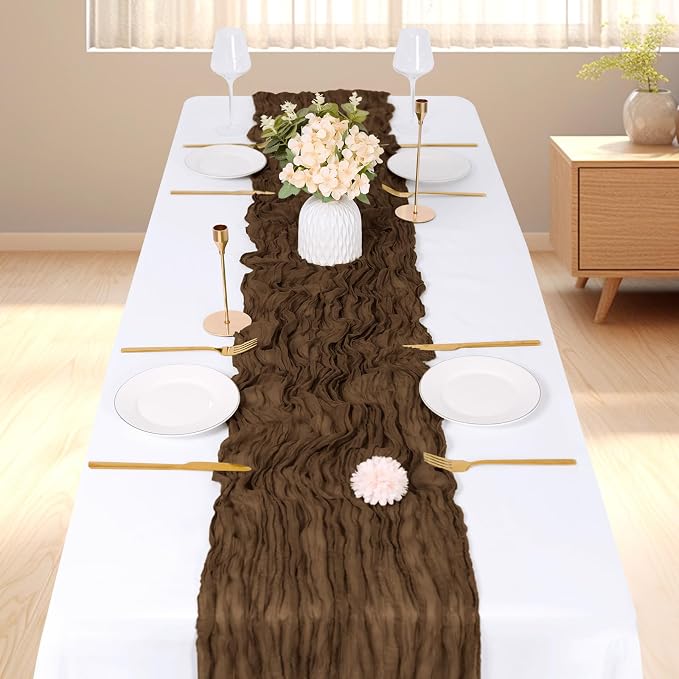 6 Pack Brown Cheesecloth Table Runner, 17 x 108 inch, Semi Sheer Boho Cheese - Image 2