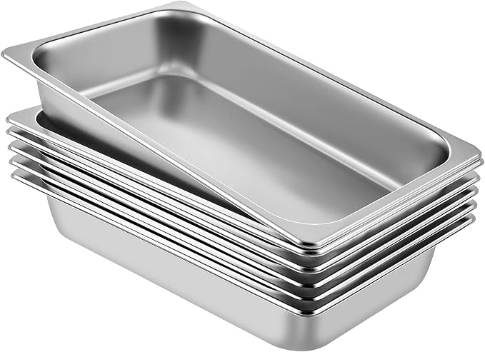 VEVOR 6 Pack Stainless Steel Hotel Pans, Full Size 4Inch Deep 22 Gauge/ 0.8mm by VEVOR