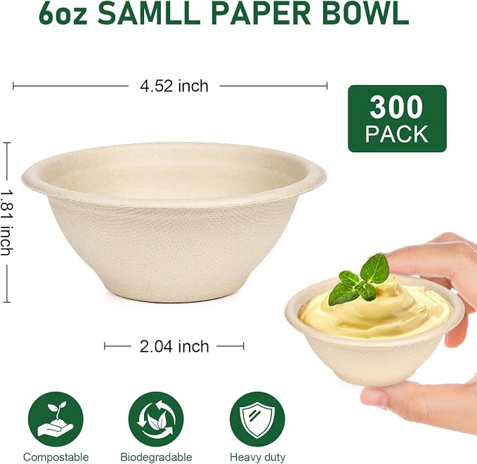 6 oz Small Disposable Bowls, 300 Pack Bulk Paper Bowls | Eco-friendly - Image 7