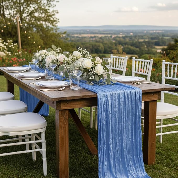 3 Pack Blue Cheesecloth Table Runner 120 Inch Boho Wedding Decor | Cheesecloth - Image 7