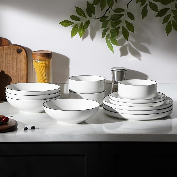 MALACASA 24 Pcs Porcelain Plates and Bowls Sets, Dinnerware Set - Image 7
