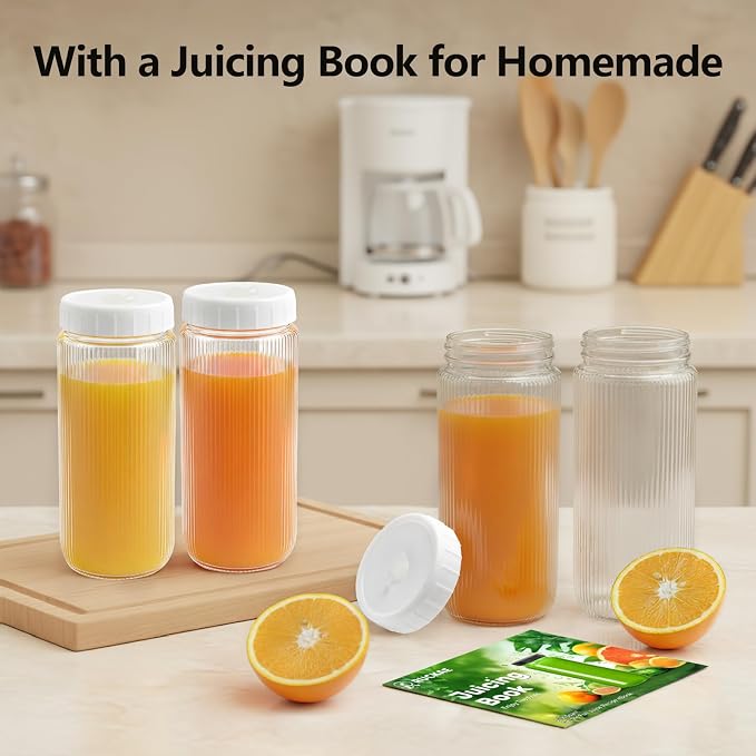 Ruckae 16oz Juice Bottles, Ribbed Glass Juicing Bottles - Image 6