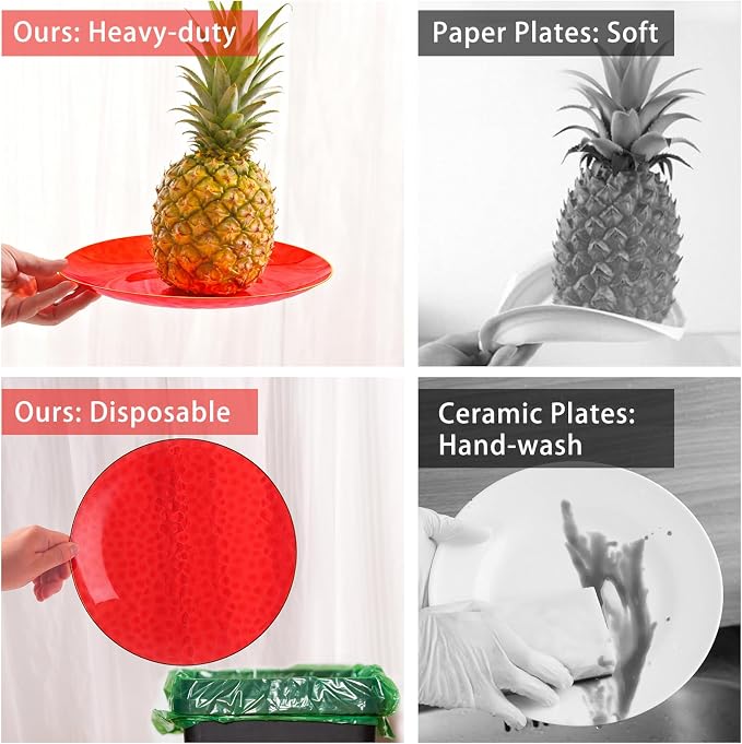 64 Pcs Red Plasitc Plates for Patriotic Day, 32 Guests Clear Red Plates - Image 5