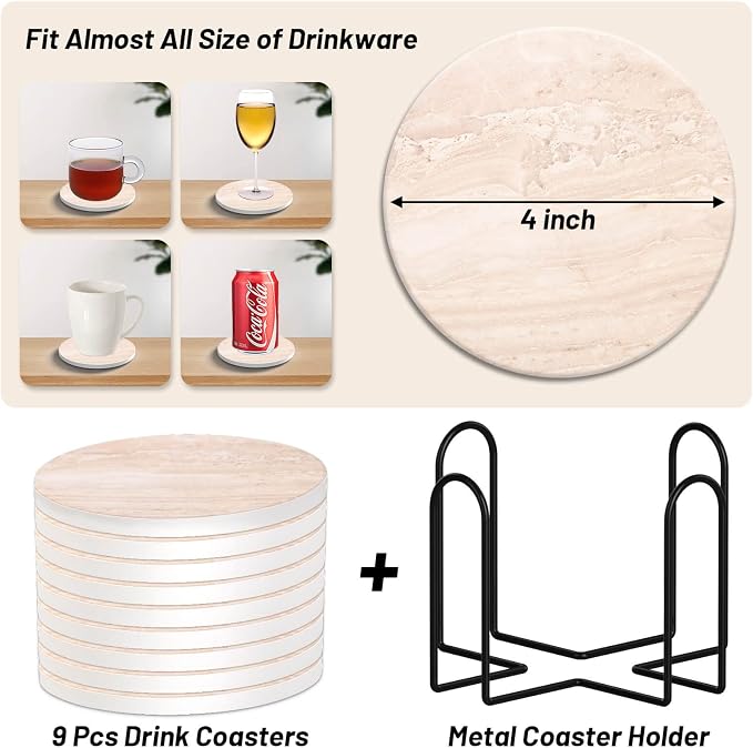 9 Pieces Ceramic Coasters for Coffee Table Absorbent, Billbotk Drink Coasters - Image 3