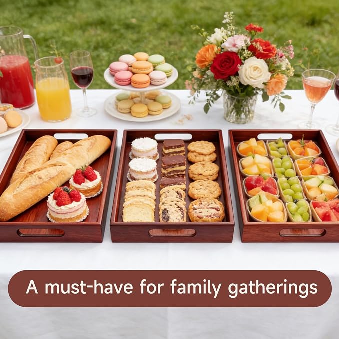 17 x 12 Inch Acacia Wood Large Serving Tray - Image 6