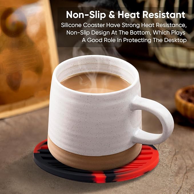 6 Pack Drink Coasters with Holder Non-Slip Rubber Coaster Silicone Cups Mat | - Image 2