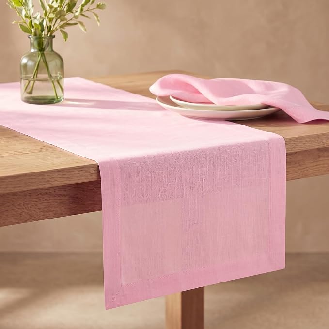 Solino Home 100% Pure Linen Table Runner Pink Lemonade, Fete 14 x 108 in | by SolinoHome
