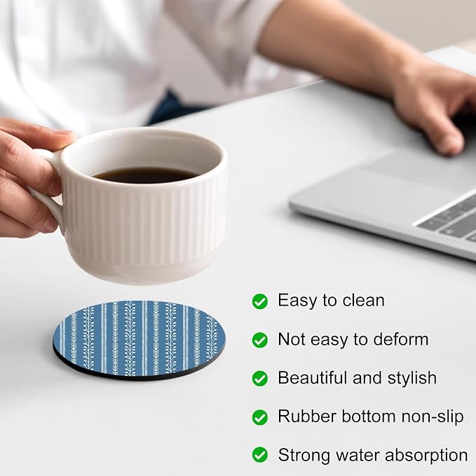Blue Striped Coasters Set of 4, Absorbent Coasters - Image 4