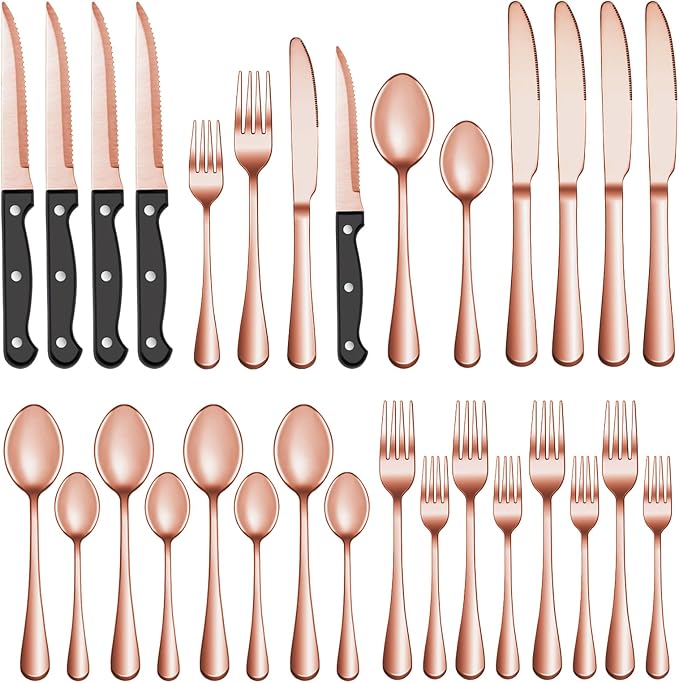 24 Pcs Rose Gold Silverware Set by MUTNITT