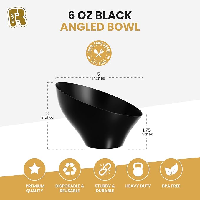 R-kay 6 Pack Angled Black Serving Bowls - Image 5