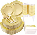 Morejoy 175PCS Solid Gold Plastic Plates by Morejoy