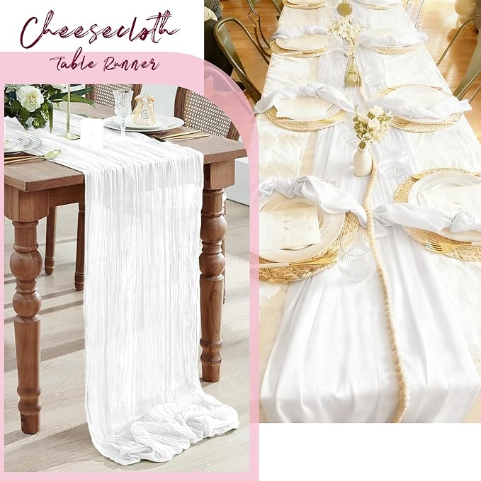3 Pack White Cheesecloth Table Runner, 17 x 108 Inch, Gauze Cheese Cloth Table - Image 7
