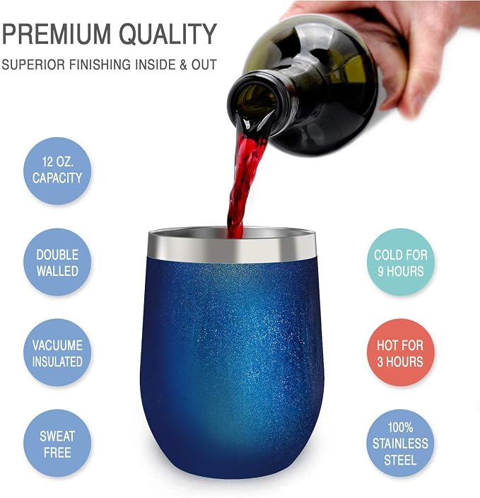 CHILLOUT LIFE 12 oz Stainless Steel Wine Tumblers 4 Pack - Image 2