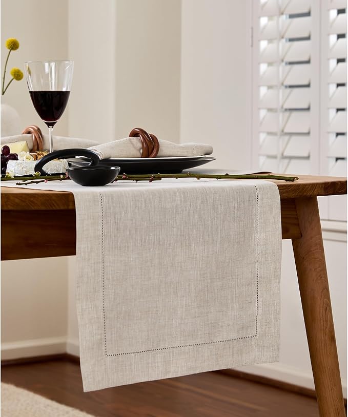 Solino Home 100% Pure Linen Dining Table Runner Light Natural, 14 x 132 in | - Image 2