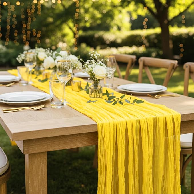 3 Pack Yellow Cheesecloth Table Runner 120 Inch Boho Wedding Decor | - Image 7