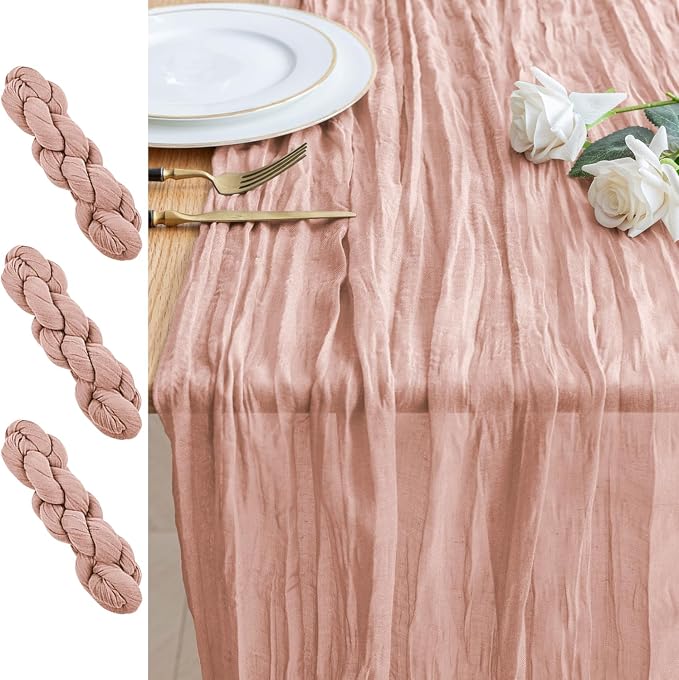 Cheesecloth Table Runner 10FT 3Pcs Dusty Pink Boho Gauze Sheer Runners | Cheese by Xiomot