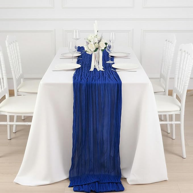 8 Pack Royal Blue Cheesecloth Table Runner 120 Inch Boho Wedding Decor | - Image 4