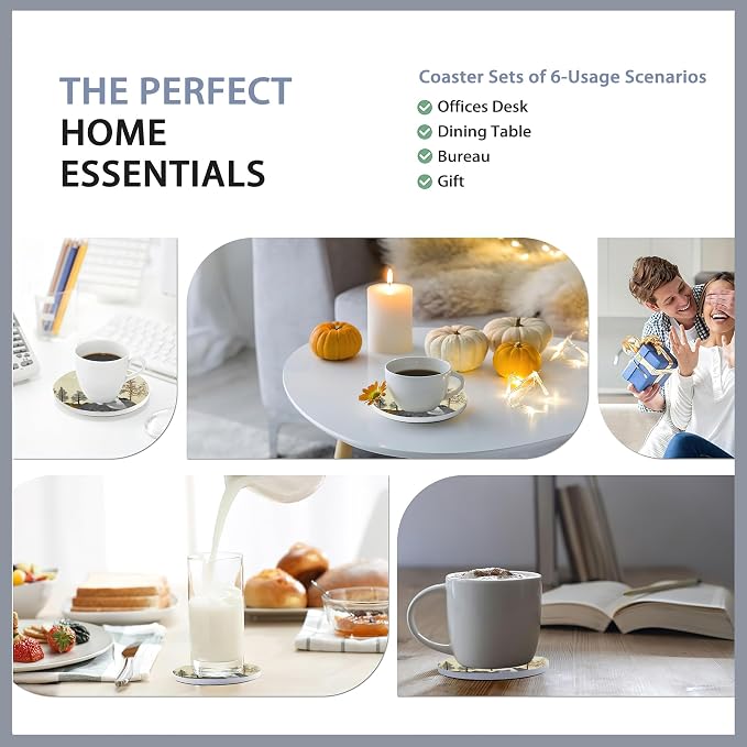 6 Pcs Coasters for Drinks with Holder, Great Gift for Housewarming, Room Decor - Image 7
